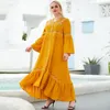 Roupas étnicas plus size feminina botão aberto frontal bordado saia irregular amarelo retrô europeu e americano grande vestido de balanço