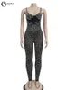 Jumpsuits för kvinnor GBYXTY Luxury Diamonds Skinny Jumpsuits Dam Nattklubbsfest Sheer Mesh genomskinlig Crystal Bodycon Jumpsuit Overall ZL1582 230707