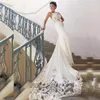 Sexy Hollow Applique Spaghetti Backless Chiffon Mermaid Wedding Dresses Illusion Open Back Satin Bridal Wedding Gown For Women318k