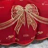 침구 세트 이집트 긴 스테이플 면화 빨간 웨딩 4/7pcs 세트 금 활 사랑 자수 이불 침대 시트 베개