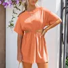 Robes décontractées femmes robe col rond manches courtes dames Sexy taille élastique plissé été couleur unie coupe ample