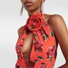 Vrouwen Tanks Tank Top 2023 Zomer Y2k Rose Print Handgemaakte Bloemen Versierd Opknoping Nek Sexy Backless Honderd T-shirt Tops