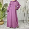 Ropa étnica Mangas Abaya Vestido con cinturón Moda musulmana Islam Dubai Llanura suelta