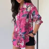 Blusas femininas moda feminina camisa floral manga longa blusa de lapela top plus size camisas soltas gola baixa