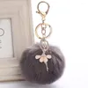 Keychains 8cm Lot Fur Ball PomPom Keyrings Crystal Dance Girl HandBag Pendant For Car Key Chains Holder Women 16 Colors