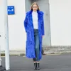 Jeans 2021 Inverno Donna High Street Lungo Cappotto in pelliccia sintetica Lady Vintage Slim Rosso Rosa Cappotti in pelliccia sintetica Femal Blu Giacca in pelliccia finta