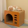 1pc 木製猫スクラッチャーハウス猫スクラッチ段ボールパッド付き屋内猫供給用