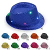LED ジャズ帽子点滅ライトアップ Fedora キャップスパンコールキャップファンシードレスダンスパーティー帽子ユニセックスヒップホップランプ発光キャップ G0707
