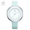 Armbanduhren Frauen SHENGKE Skyblue Lederband Schnalle Uhren 38 MM Big Top Marke Einfache Zifferblatt Quarz Luxus Damenuhr
