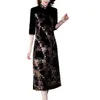 Sukienki na co dzień 2023 wysokiej jakości Vintage czarne złoto aksamitna spódnica midi z kwiatowym haftem wiosna jesień elegancka