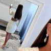 Sexy White Sequins Cocktail Dress Cutaway Sides Long Sleeves Plunging V Neck Short prom dresses mini party homecoming Special Occasion dress