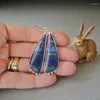 Dangle Earrings Tibetan Natural Navy Blue Stone For Women Vintage Jewelry Geometric Metal Triangle Water Drop Boho Earring