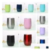 Wine Glasses 11 Color Drinkware 360Ml With Lid Car Cup Stainless Steel Tumbler Stemless Glass Metal Edge Wide Mouth Coffee T2I51370 Dhfww