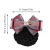 Three Pearl Gradient Net Yarn Hair Clip For Women Headwear Rhinestone Crochet Bun Net Snood Barrettes Mesh Bowknot Spring Clips