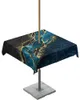 Table Cloth Abstract Black Marble Blue Malachite Outdoor Tablecloth With Umbrella Hole Zippered Waterproof Picnic Patio Round Cover