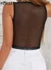 Kadın Tankları Camis FQLWL Yaz Seksi Y2K Bodycon Patchwork siyah tank üstü kadın o boyun korse mahsul üst kadın balck örgü tank üstleri kadın 230706