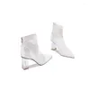 Women Sandals Mesh Boot 2024 High Heeled Summer Shoe Fashion Sexig Rhinestone Tassel Point Toe White Black Women's 26547 S S