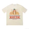 23 nowa męska koszulka Rhude projektant koszulki z czystej bawełny moda uliczna Casual para pasujące krótkie rękawy S-xl Umez
