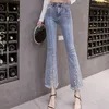 Vrouwen Jeans Diamant Parel Kralen Flare Mode Kwastje Zak Elastische Slanke Denim Broek 2023 Vrouwen Vrouwelijke Casual Oversized Broek