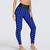 Pantalon actif bleu blanc à pois Leggings motif Vintage taille haute Yoga drôle élastique Leggins dame entraînement sport collants