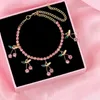 الكرز من Anklets Flatfoosie Bohemian Pink Cherry for Women Fashion Rhinestone Tennis Chain Summer Beach Canle Jewelry Barefoot Jewelry