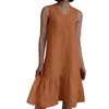 Casual Dresses Women's Medium Length Dress Loose V Neck Solid Pleated Camisole Cotton Linen