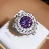 Cluster Rings Luxury 925 Sterling Silver Ring For Charm Lady With Amethyst Gemstone Round Zircon Wedding Jewelry Women