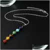 Hanger Kettingen Sier Kleur Eenvoudige Stijl 7 Chakra Mticolor Natuursteen Kralen Ketting Lange Ketting Voor Vrouwen Charm Collier Collares Dhhf3