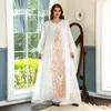 Etnische Kleding Strass Jurk Vrouwen Luxe Partij Katoen Garen Kaftan Jalabiya Saudi Arabië Dubai Parel Goud Zilver Pailletten