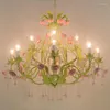 Lampadari Lampadario europeo Lampada verde lustro Luce 6L / 8L / 12L Dimensioni Apparecchio fiore rosa rosa Decorazione E14