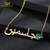 Hanger Kettingen Gepersonaliseerde Arabische Naam Ketting Geboortesteen Rvs Nameplated Custom Sieraden Cadeaus Voor Vrouwen 230707