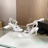 2023 designer luxury Sexy heel sandals womens genuine leather Flowers cross binding One-button sandal ladys fashion shoes