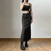 Skirts Goth Dark Grunge Casual Tag Split Women Midi Skirts Mall Gothic Punk High Raise Slim Long Skirt Y2k Sexy Fashion Streetwear 230707