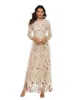 Etnische kleding Vrouwen Ramadan -jurken Kaftan Lange mouw Floral Lace Bordined Party Eveing Turkije Caftan Hijab Robe Abaya Dubai