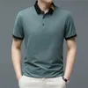 Men's T-Shirts Summer Solid Ice Silk Short Sleeve Men's Polo T-shirt Commercial Casual Turn-down Collar Striped Patchwork Fashion Tops 230707