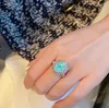 Cluster Rings Luxurious Paraiba Hollow Flower Water Drop Pear-Shaped Oval Sapphire Full Diamond Couple Ring For Women Wedding Gift Jewelry