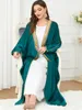 Etnische Kleding Kwastje Kaftan Open Abaya Vrouwen Pailletten Applicaties Batwing Moslim Kimono Vest Lange Jurk Marokkaanse Dubai Abaya Groen