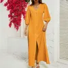 Casual Dresses Women's V Neck Five-Quarter Sleeve Buttoned Maxi Dress Ruffle Summer