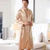 Men's Sleepwear Casual Slpwear Loose Big Size 3XL Men Robe Satin Kimono Bath Gown Sexy Nightwear Long Slve Lapel Wedding Intimate Lingerie