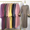 Roupas étnicas femininas grandes swing vestido de cor sólida robe fahsion abaya muçulmano mulheres vestidos longos com faixas