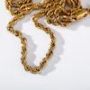 Hip Hop-Halsband, 3–8 mm, verdickte, verschlüsselte Edelstahl-Hanfblumen-Kette, 18 Karat Vakuum-Farbbeständigkeit, Galvanisierung, gedrehte Schnur-Halskette, Halskette 18 Zoll