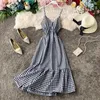 Casual Dresses Sigutan Summer Checker Print Women Beach Skirt Ruffle Edge Sleeveless Large Swing Long Dress V-Neck Female Sling Vestidos