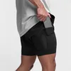 LU fitness shorts män dubbelskiktssport som kör osynlig öppen säte sexbyxor snabbtorka byxor multi-pocket spets 5 poäng shorts FJ-DK-11