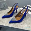 Tasarımcı Elbise Ayakkabı Kristal Rhinestone Düğmesi Kadın Slingback Yumuşak Kaşmir Deri Stiletto Topuk Sandal 10cm Yüksek Heal Nimlice Ayak parmakları Düğün Ayakkabı 35-42