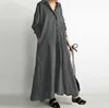 Ethnische Kleidung Muslim Abaya Gestreiftes Revers Femme Tasche Einfache lose beiläufige lange Hemdkleid-Kaftan-Kaftan-elegante Vestidos Ramadan