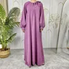 Ropa étnica Mangas Abaya Vestido con cinturón Moda musulmana Islam Dubai Llanura suelta