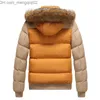 Parkas en duvet pour hommes Parkas en gros - Aolamegs Veste d'hiver Hommes Mode Contraste Couleur Fourrure À Capuche Manteau D'hiver Coton-rembourré Survêtement Manteau Homme Hiver M-4XL Z230710