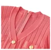 2023 été rose contraste couleur lambrissé robe à manches courtes col en v boutons genou longueur robes décontractées W3L049102