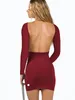 lu Backless Dress Women Sexy Party Bodycon Dresses Y2K Mini Slim Long Sleeve Solid Casual Summer Autumn Short Soft Robe EQJP