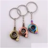 Keychains Lanyards 7 Colors Metal Turbo Keychain Sleeve Bearing Spinning Part Model Turbine Turbocharger Key Chain Ring Keyfob Key Dhsj9